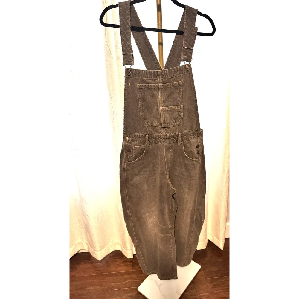 Free People Washed Olive Overalls Jumpsuit